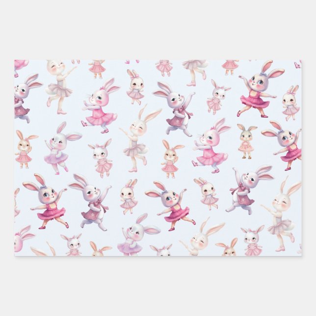 Niedlich Pink Bunnies Tanzmuster Geschenkpapier Set (Vorderseite)