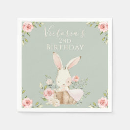 Niedlich Pink Bunny 2 Two Second Birday Green Serviette