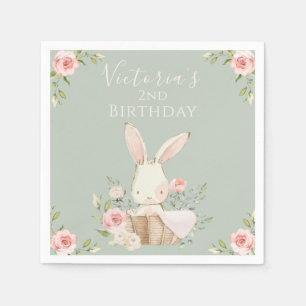 Niedlich Pink Bunny 2 Two Second Birday Green Serviette