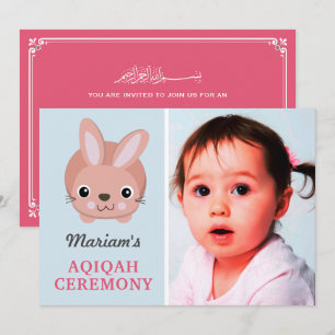 Niedlich Pink Bunny Baby Girl Foto Aqiqah Einladung