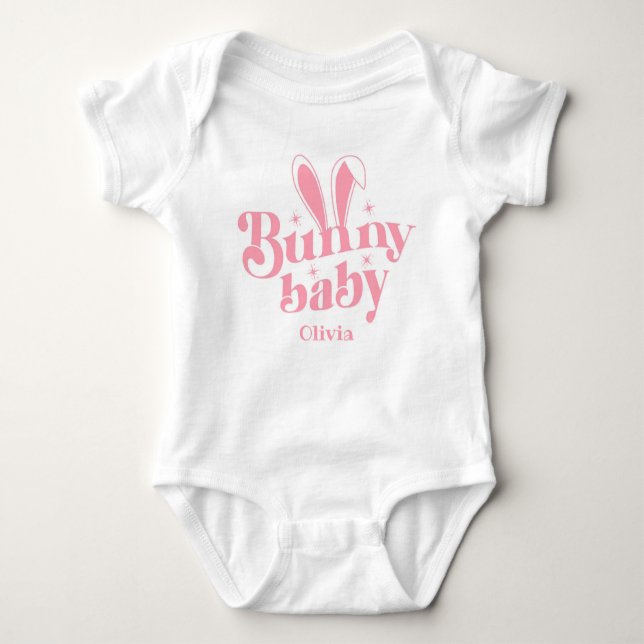 Niedlich Pink Bunny Baby Girl " Personalisiert Ost Baby Strampler (Vorderseite)