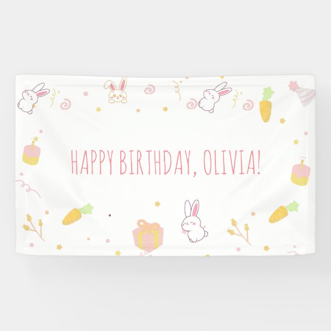 Niedlich Pink Bunny Birthday Banner Osterkaninchen (Horizontal)