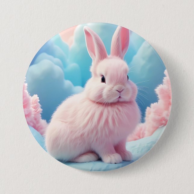 Niedlich Pink Bunny Cotton Candy Clouds Button (Vorderseite)