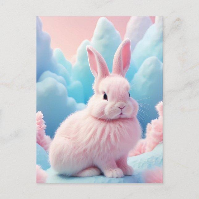 Niedlich Pink Bunny Cotton Candy Clouds Postkarte (Vorderseite)