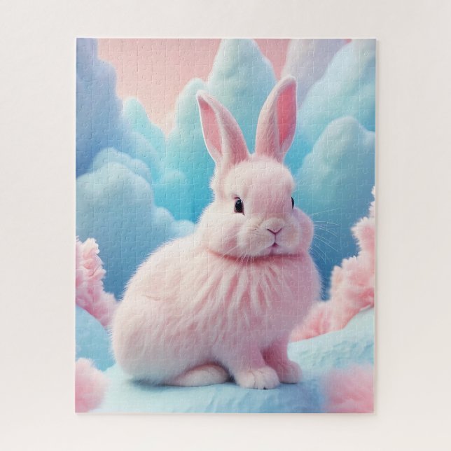 Niedlich Pink Bunny Cotton Candy Clouds Puzzle (Vertikal)