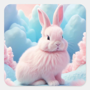 Niedlich Pink Bunny Cotton Candy Clouds Quadratischer Aufkleber