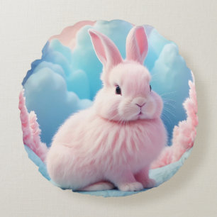 Niedlich Pink Bunny Cotton Candy Clouds Rundes Kissen