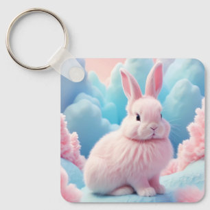 Niedlich Pink Bunny Cotton Candy Clouds Schlüsselanhänger