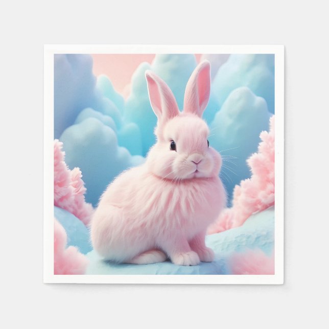 Niedlich Pink Bunny Cotton Candy Clouds Serviette (Vorderseite)