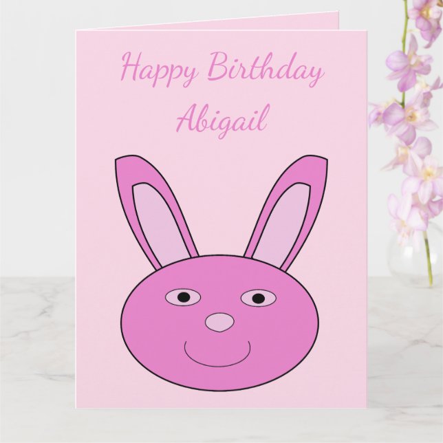 Niedlich Pink Bunny Face Spring Custom Geburtstag Karte (Orchidee)