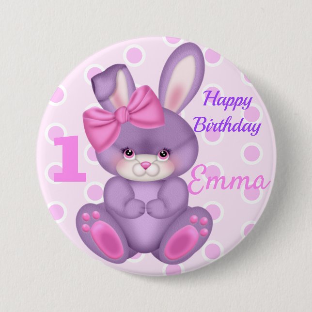 Niedlich Pink Bunny Girls Schaltfläche Geburtstag  Button (Vorderseite)