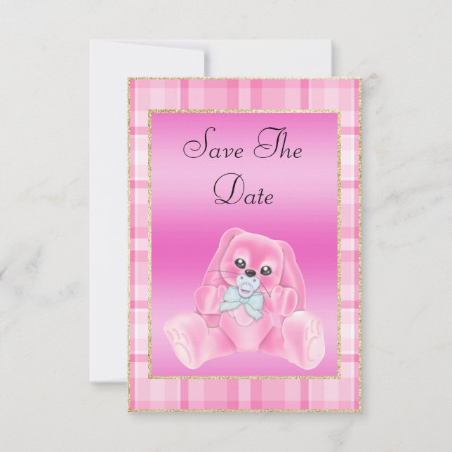 Niedlich Pink Bunny Save the Date Babydusche (Vorderseite)