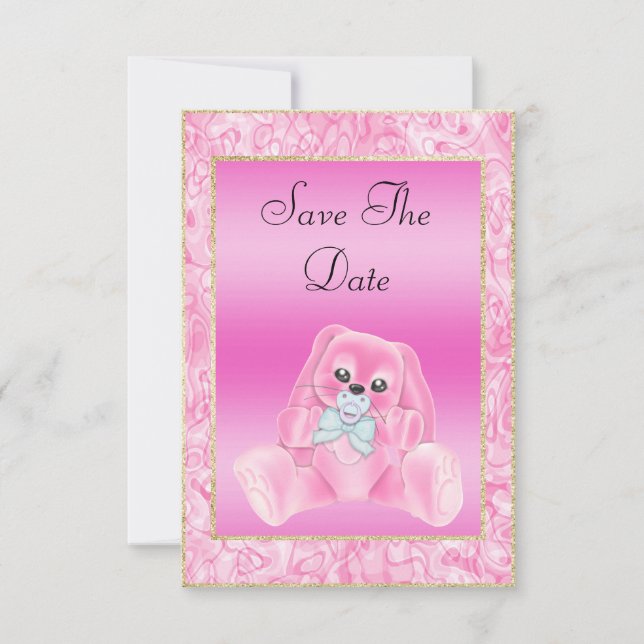 Niedlich Pink Bunny Save the Date Babydusche (Vorderseite)
