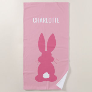 Niedlich Pink Bunny Silhouette Girls Personalisier Strandtuch