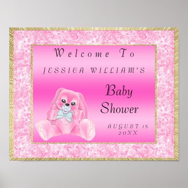 Niedlich Pink Bunny "Welcome" Poster (Vorne)