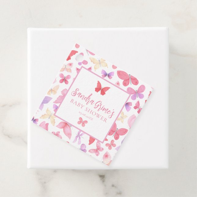 Niedlich Pink Butterflies Kinderdusche Geschenkanhänger (Beispiel)