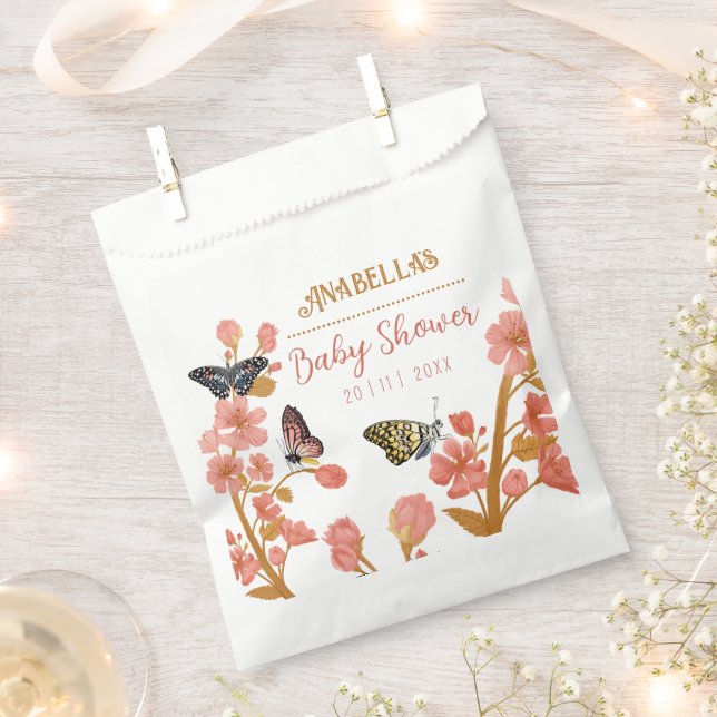 Niedlich Pink Butterfly Baby Dusche Blumenbeutel Geschenktütchen (Ausgeschnitten)