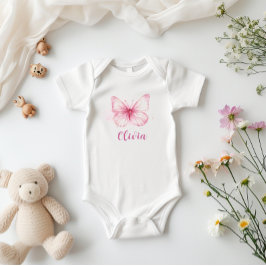 Niedlich Pink Butterfly Baby Personalisiert Bodysu Strampler