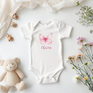 Niedlich Pink Butterfly Baby Personalisiert Bodysu Strampler