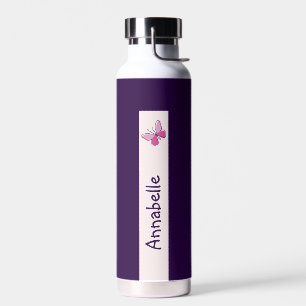 Niedlich Pink Butterfly Doodle Ihr Name Trinkflasche