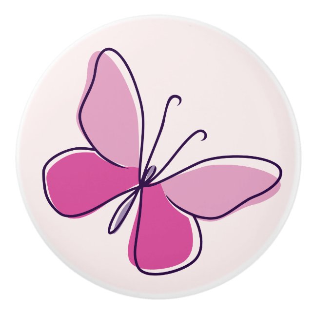 Niedlich Pink Butterfly Doodle Keramikknauf (Vorderseite)