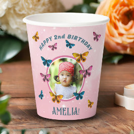 Niedlich Pink Butterfly Girl Geburtstagsgeschenk F Pappbecher