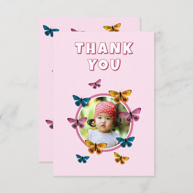 Niedlich Pink Butterfly Muster Geburtstagsgeschenk Dankeskarte (Vorne/Hinten)