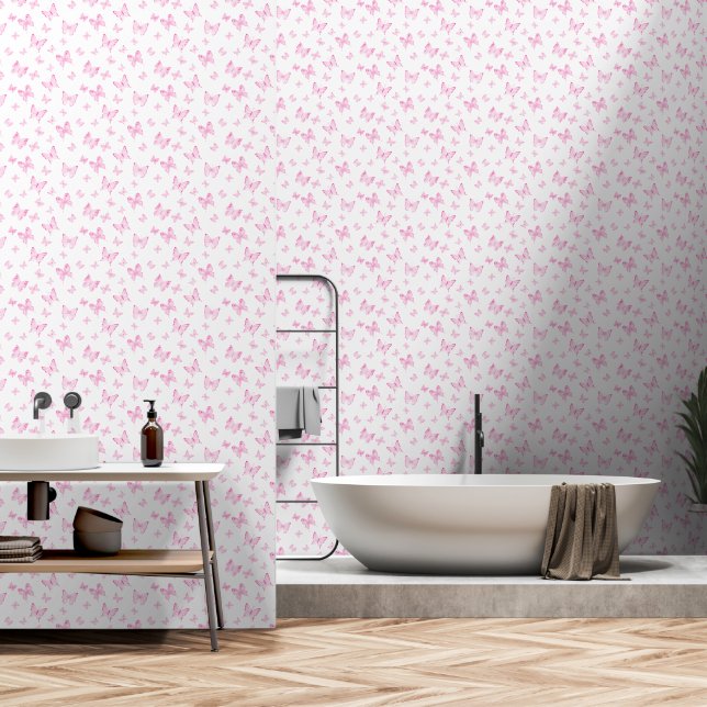 Niedlich Pink Butterfly Wasserfarben Schale und St Tapete (Badezimmer)