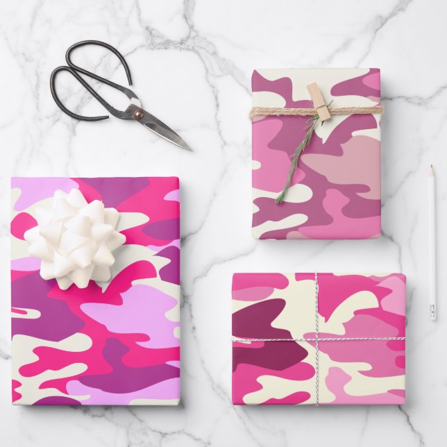 Niedlich Pink Camouflage Trendy Camouflage Muster  Geschenkpapier Set (Vorderseite)