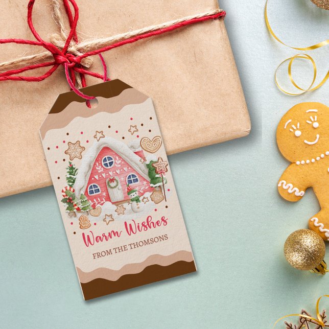 Niedlich Pink Candy Gingerbread Haus Frohe Weihnac Geschenkanhänger (Von Creator hochgeladen)