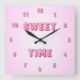 Niedlich Pink Candy Sweet Time Quadratische Wanduhr