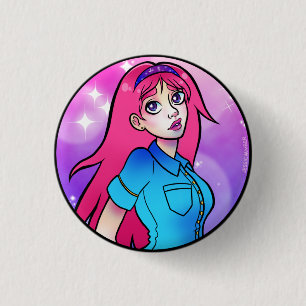 Niedlich Pink Cartoon Anime Girl Button