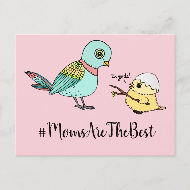 Niedlich Pink Cartoon Baby Bird Beste Mama Postkarte (Vorderseite)