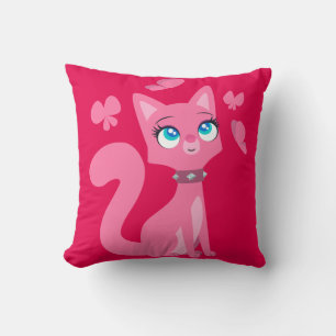 Niedlich Pink Cartoon Katze und Schmetterlinge Kissen