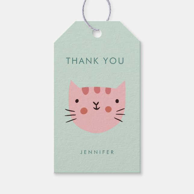 Niedlich Pink Cat Birthday vielen Dank Geschenkanhänger (Vorderseite)