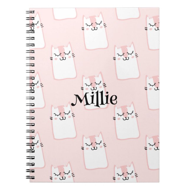 Niedlich Pink Cat Individuelle Name School Notizblock (Vorderseite)