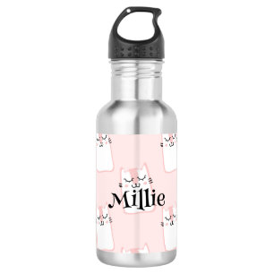 Niedlich Pink Cat Pattern Girls Namensschule Edelstahlflasche