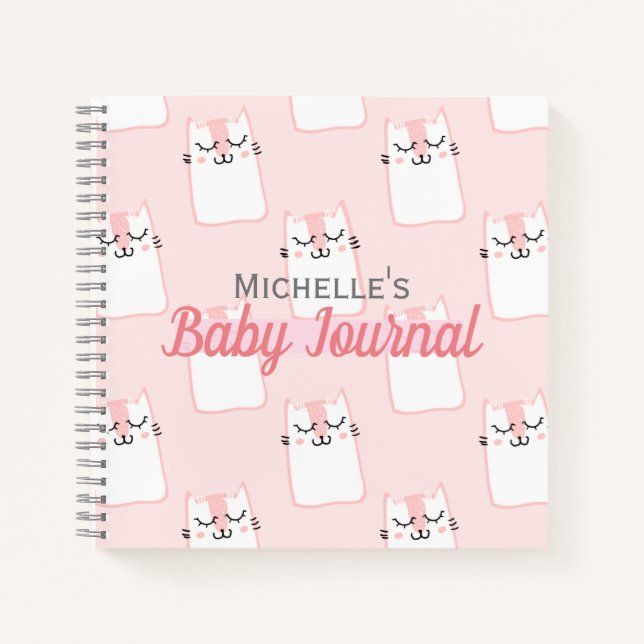 Niedlich Pink Cat Pattern Personalisiert Baby Girl Notizbuch (Vorderseite)