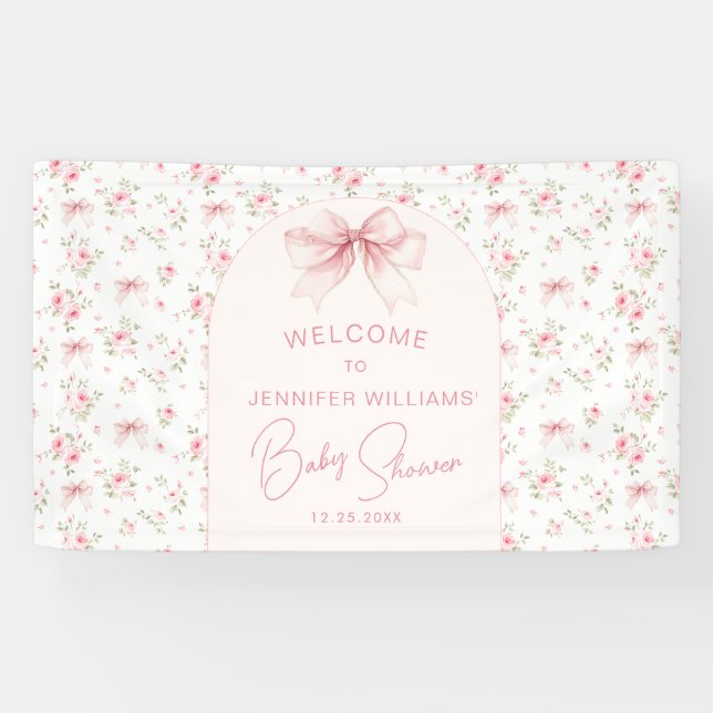Niedlich Pink Chic Bow Baby Dusche Begrüßungsbanne Banner (Horizontal)
