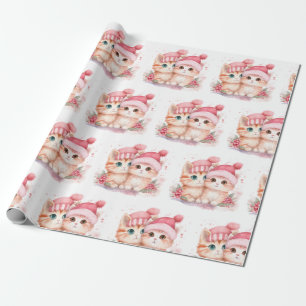 Niedlich Pink Christmas Cat Pattern Geschenkpapier