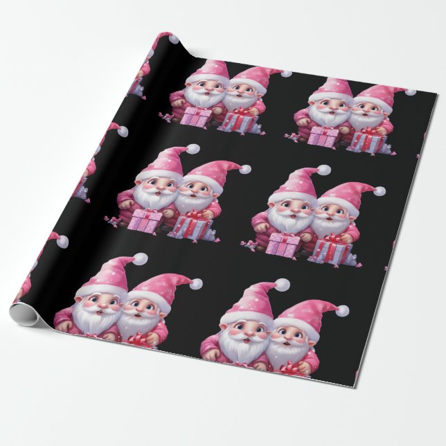 Niedlich Pink Christmas Gnome Geschenkpapier (Ungerollt)