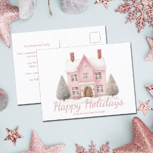 Niedlich Pink Christmas House Neue Zuhause Adresse Feiertagspostkarte