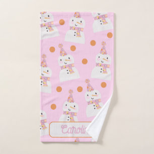 Niedlich Pink Christmas Polka Dot Snowman Custom Handtuch