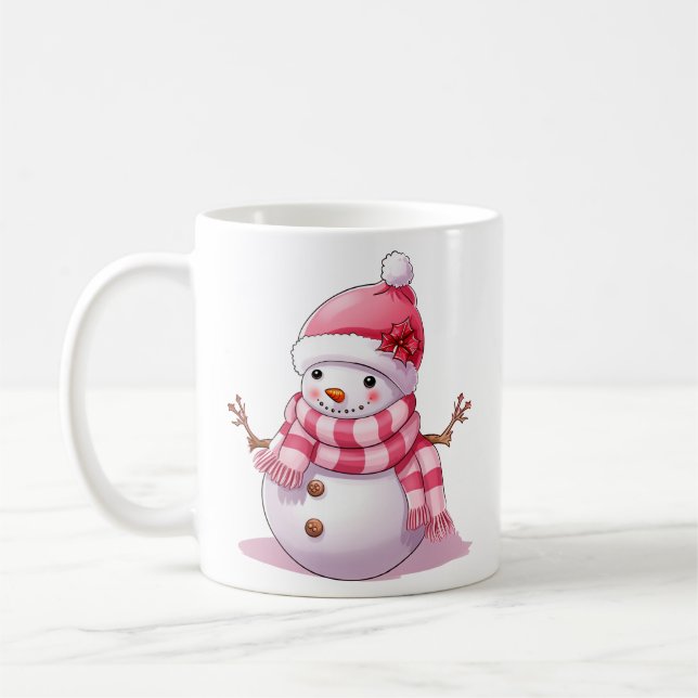 Niedlich Pink Christmas Snowman Kaffeetasse (Links)