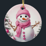 Niedlich Pink Christmas Snowman Keramik Ornament<br><div class="desc">Niedlich Pink Christmas Snowman</div>