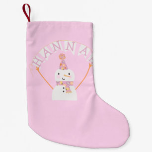 Niedlich Pink Christmas Snowman Kids Custom Kleiner Weihnachtsstrumpf