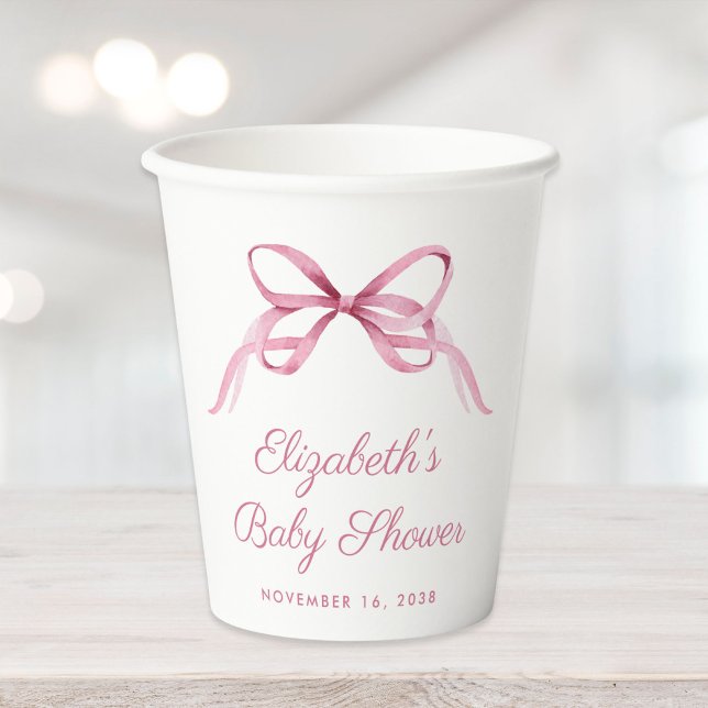 Niedlich Pink Coquette Bow Baby Girl Dusche Pappbecher (Von Creator hochgeladen)