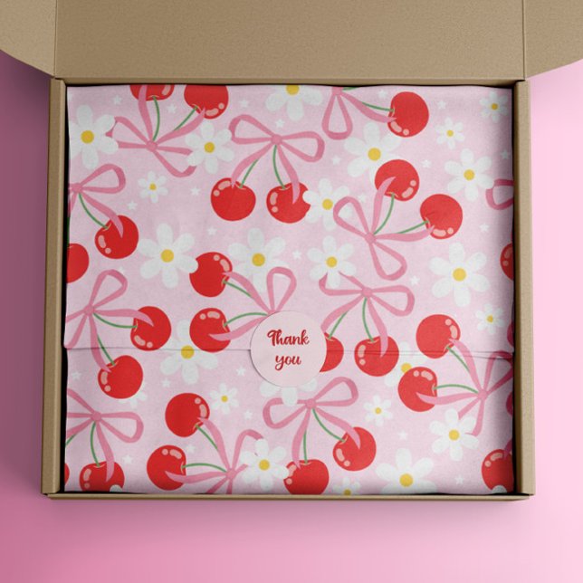 Niedlich Pink Coquette Cherry Blume Seidenpapier (cute pink cherry coquette floral tissue paper gift wrap)