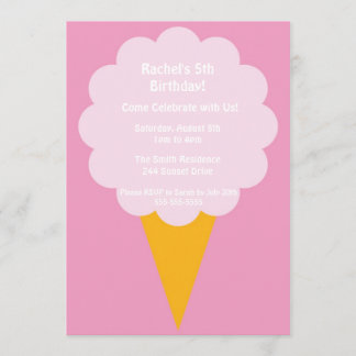 Niedlich Pink Cotton Candy Kid's Geburtstagsparty Einladung
