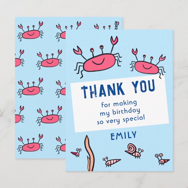 Niedlich Pink Crab Sea Animals Girl Geburtstag Vie Postkarte (Vorne/Hinten)
